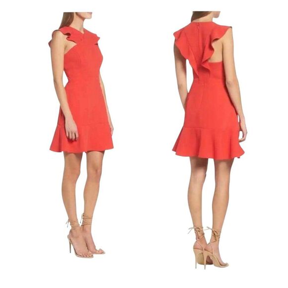 Chelsea 28 Women's MEDIUM Red Cut-Out Ruffle Fit & Flare Dress - Picture 1 of 12